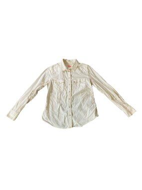 Levis Strauss & Co White Tailored Fit Long Sleeve Pearl Button-Up Shirt Medium